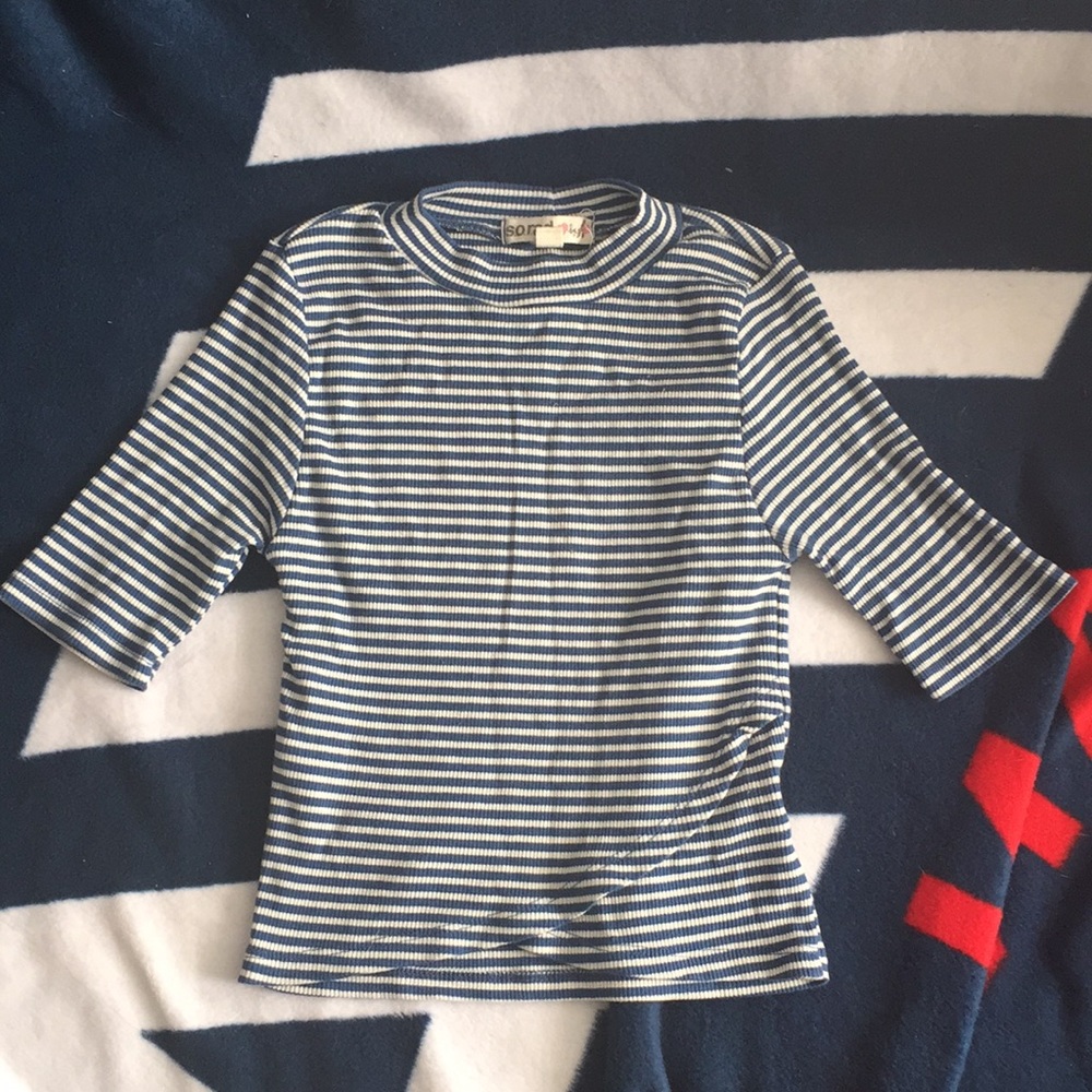 Blue and white striped crop top